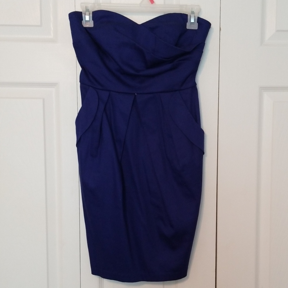 Blue strapless dress (w/ pockets!)
